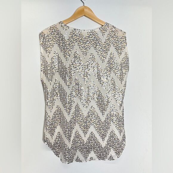 Jenny Han 100% Silk Sleeveless Cream Sequin Boat Neck Blouse Size XS - Picture 3 of 9